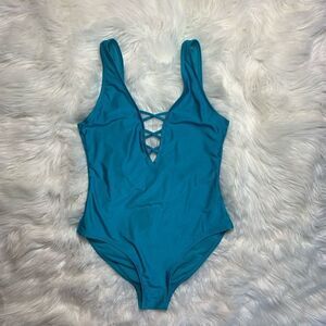 Turquoise cross-cross one piece